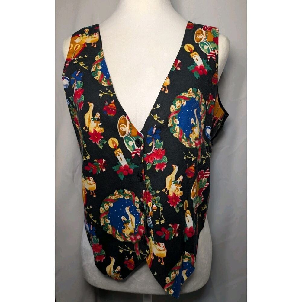 Vintage Nutcracker Y2K Christmas Holiday Vest Bells Wreath Birds Size Small (718